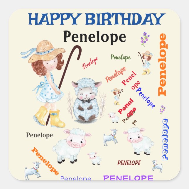 Bo Peep Nursery Rhyme 🍼 Word Cloud Name Collage  Square Sticker (Front)