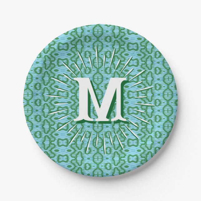 Boa Ripple in Green + Aqua Personalised Paper Plate (Front)