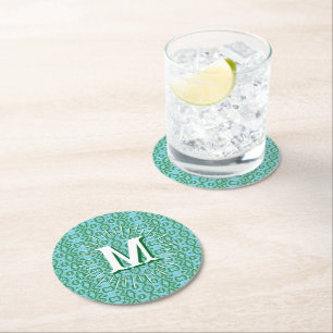 Boa Ripple in Green + Aqua Personalized Round Paper Coaster