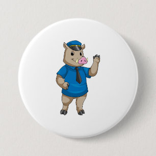 Boar as Police officer with Police hat 7.5 Cm Round Badge