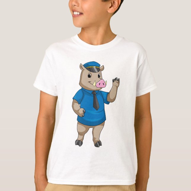 Boar as Police officer with Police hat T-Shirt (Front)