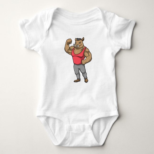 Boar Bodybuilder Bodybuilding Muscles Baby Bodysuit (Front)