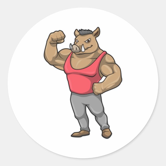 Boar Bodybuilder Bodybuilding Muscles Classic Round Sticker (Front)