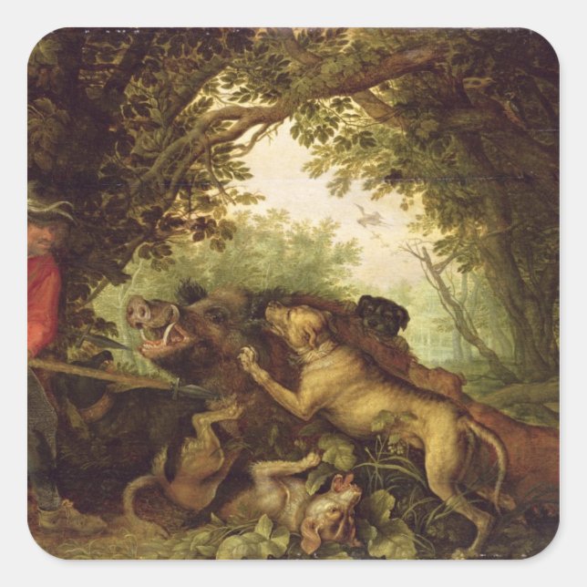 Boar Hunt, 1611 Square Sticker (Front)