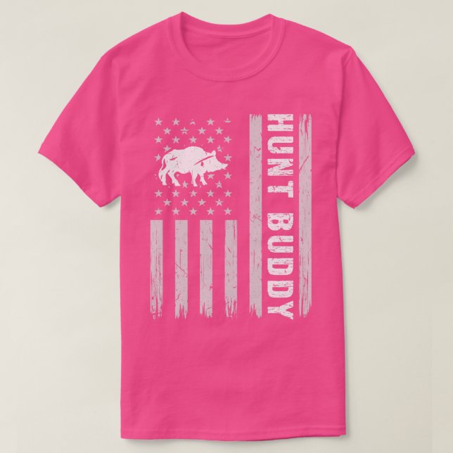 Boar Hunt Buddy USA Flag Hog Hunting 1 T-Shirt (Design Front)
