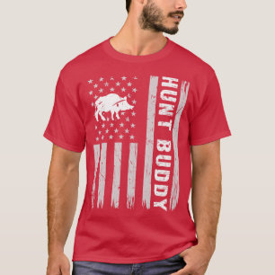 Boar Hunt Buddy USA Flag Hog Hunting T-Shirt