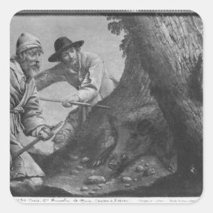 Boar hunt square sticker