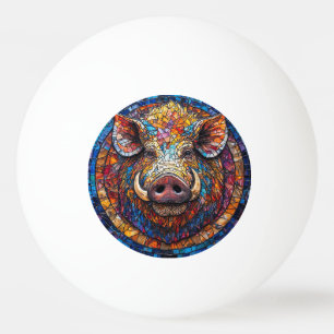 Boar Mosaic with Unique Geometric Artwork Ping Pong Ball