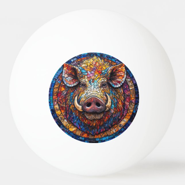 Boar Mosaic with Unique Geometric Artwork Ping Pong Ball (Front)