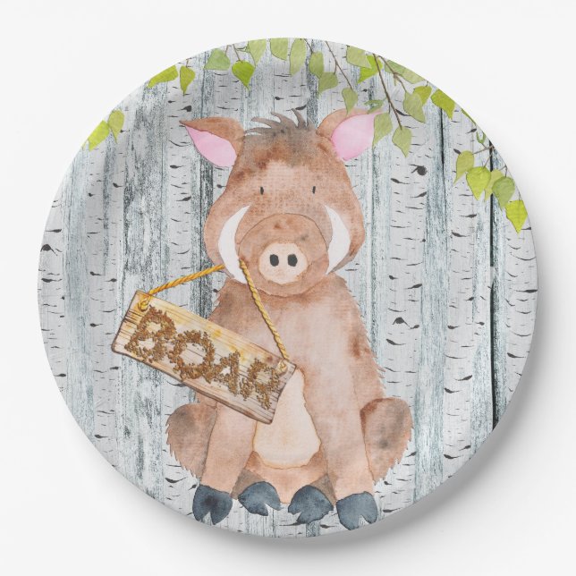 Boar- Woodland Friends - Watercolor illustration Paper Plate (Front)
