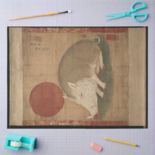 Boar Zodiac Sign Edo Period Painting Japan Tissue Paper