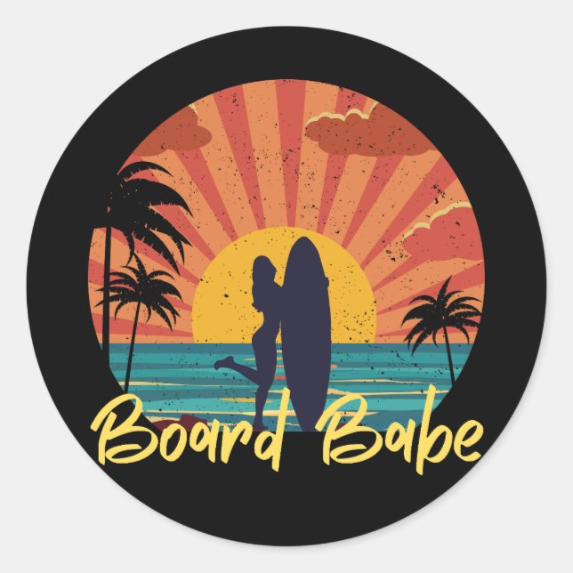 Board Babe Classic Round Sticker (Front)