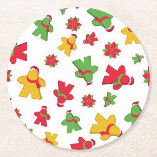 Board Game Meeple Christmas Pattern Round Paper Coaster