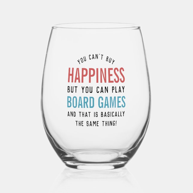 Board Games is Happiness Funny Board Games Lover Stemless Wine Glass (Front)