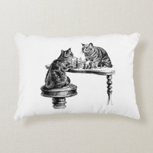 Board Games: Two Cats playing a Chess Match Decorative Cushion