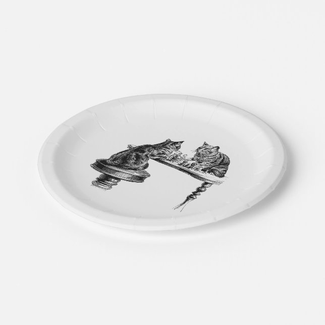 Board Games: Two Cats playing a Chess Match Paper Plate (Angled)
