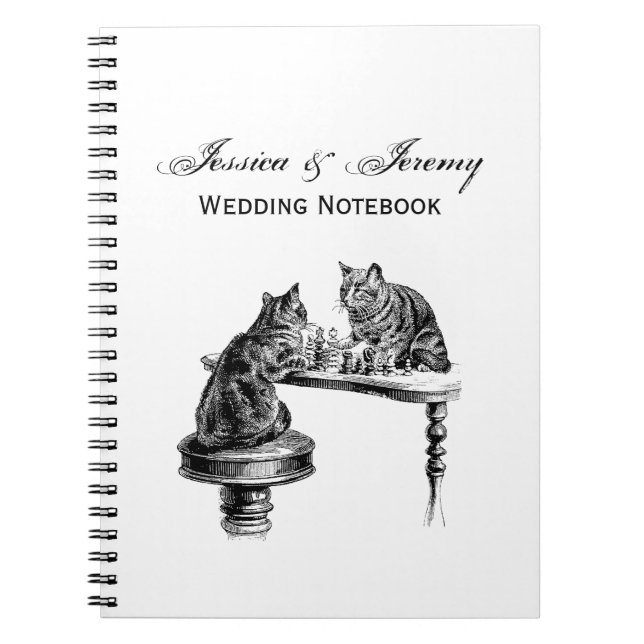 Board Games: Two Cats playing a Chess Match Spiral Notebook (Front)