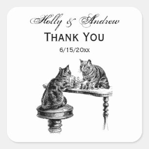 Board Games: Two Cats playing a Chess Match Square Sticker