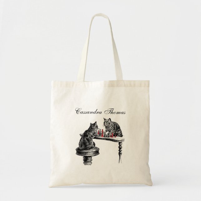 Board Games: Two Cats playing a Chess Match Tote Bag (Front)