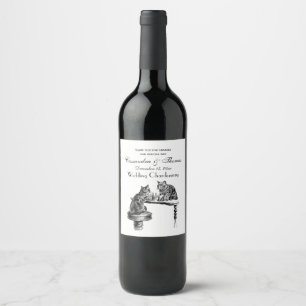 Board Games: Two Cats playing a Chess Match Wine Label