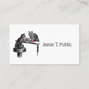 Board Games Two Cats playing Chess Match Red Business Card