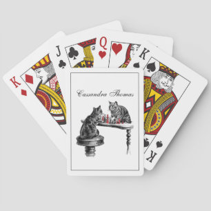 Board Games Two Cats playing Chess Match Red Cards