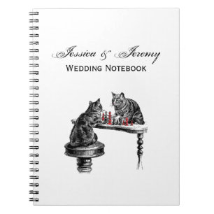 Board Games Two Cats playing Chess Match Red Spiral Notebook