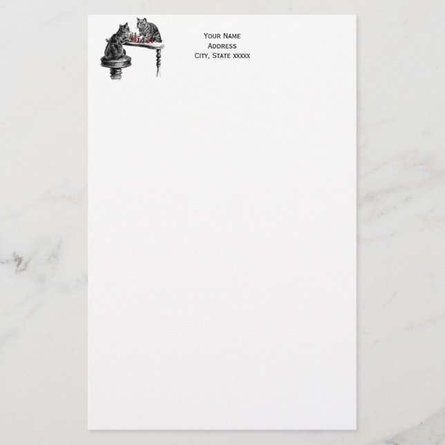 Board Games Two Cats playing Chess Match Red Stationery (Front)