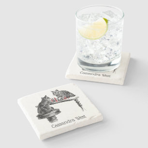 Board Games Two Cats playing Chess Match Red Stone Coaster