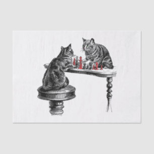 Board Games Two Cats playing Chess Match Red Tissue Paper