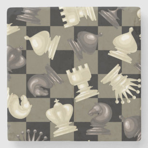 Board of Chess Pieces Laying Down Stone Coaster