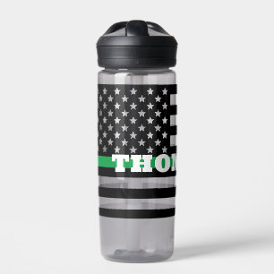 Boarder Patrol Thin Green Line Water Bottle