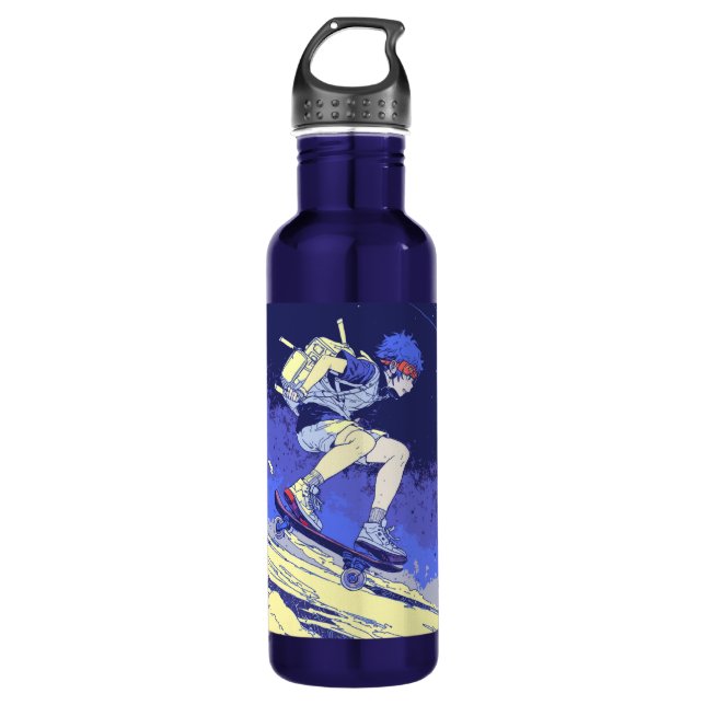 Boarding in Space - Skateboarder Design 710 Ml Water Bottle (Front)
