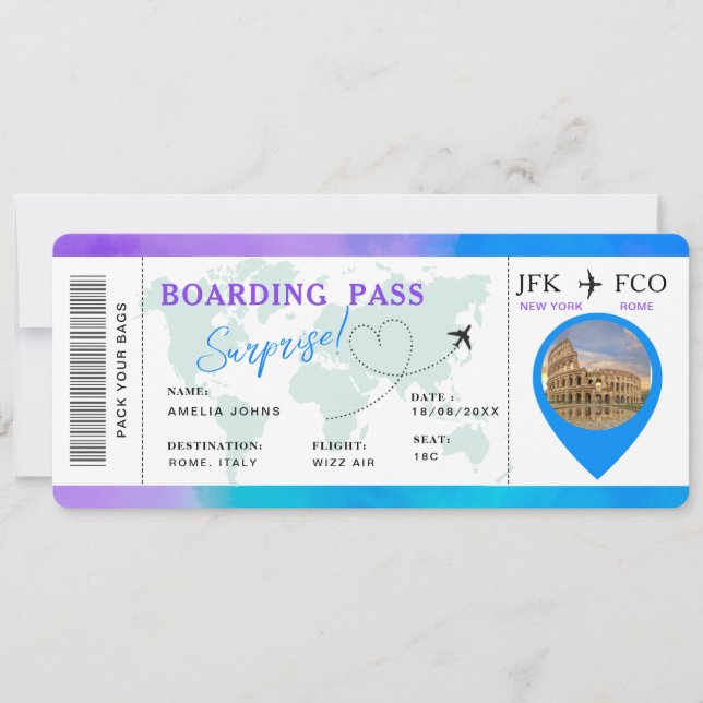 Boarding Pass Airline Ticket Surprise Trip Invitation (Front)