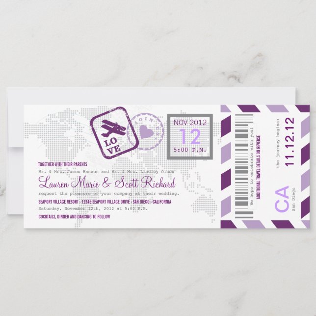 Boarding Pass Airmail Ticket Invitation (Front)