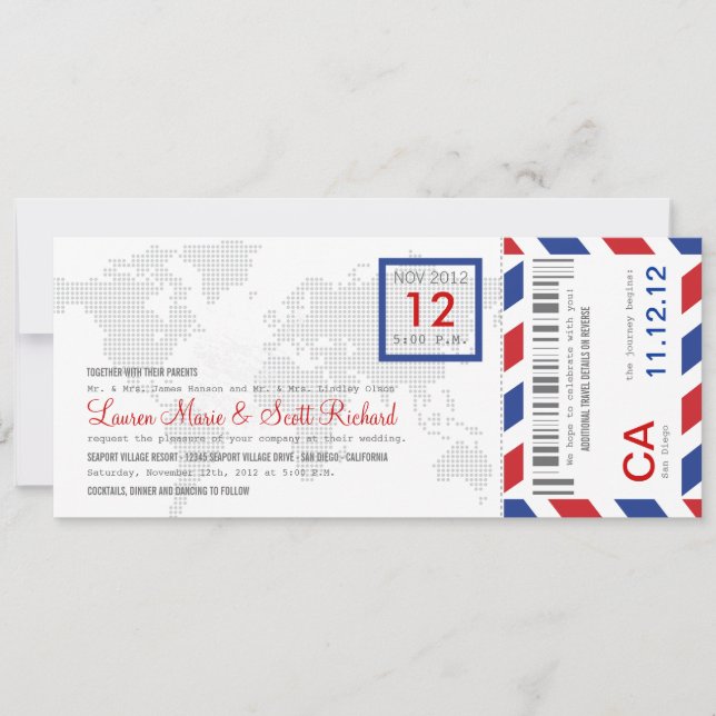 Boarding Pass Airmail Ticket Invitation (Front)