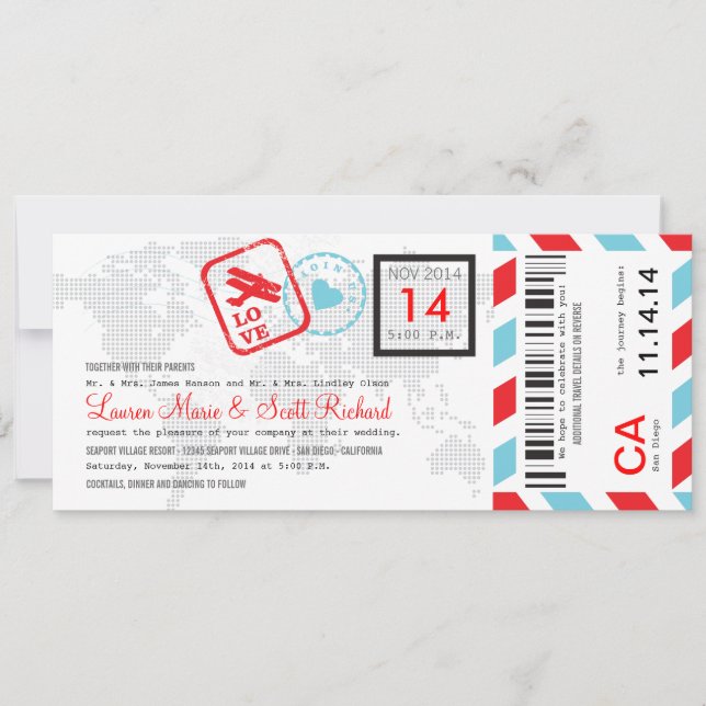 Boarding Pass Airmail Ticket Invitation (Front)