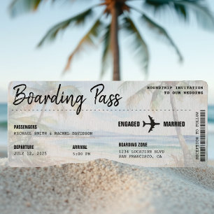 Boarding Pass Beach Palm Tree Destination Wedding Invitation