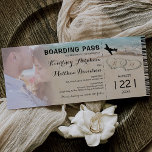 Boarding Pass Beach Photo Wedding Invitation<br><div class="desc">Boarding pass destination wedding invitation featuring a photo of the happy couple,  an ocean beach background,  two love hearts in the shoreline,  your initials,  an aeroplane,  and a personalised wedding template.</div>