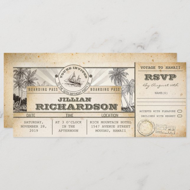 boarding pass birthday tickets voyage nautical invitation (Front/Back)