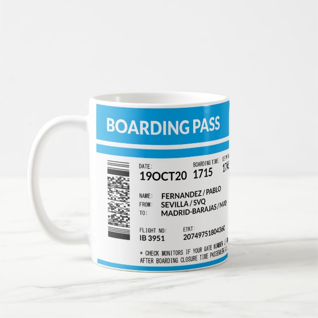 Boarding Pass (blue) Coffee Mug (Left)