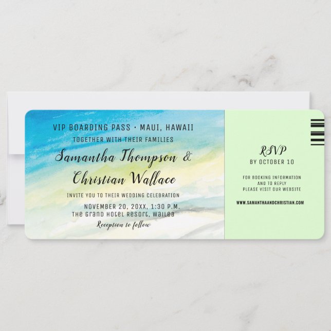 Boarding Pass Destination Beach Wedding Invitation (Front)