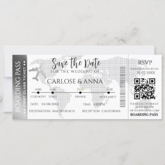  Boarding Pass Destination Wedding QR code  Invitation