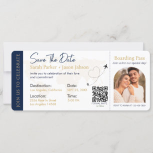 Boarding Pass Destination Wedding QR code Invitation