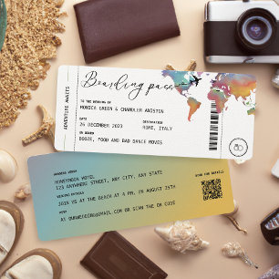 Boarding Pass Destination Wedding QR code Invitation