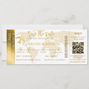 Boarding Pass Destination Wedding QR code Invitation