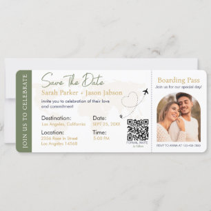 Boarding Pass Destination Wedding QR code Invitation