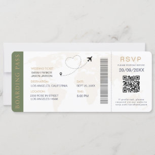 Boarding Pass Destination Wedding QR code Rsvp Invitation