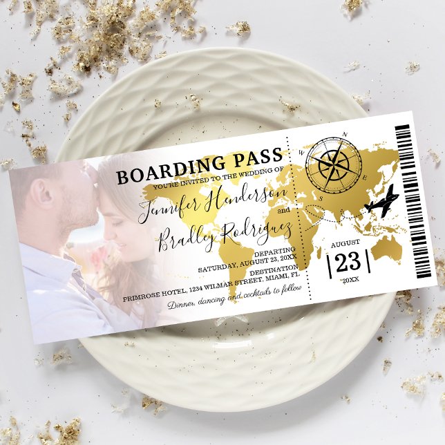 Boarding Pass Destination World Map Wedding Invitation (Creator Uploaded)