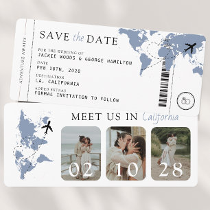 Boarding Pass Dusty Blue 3 Photos Wedding Save The Date